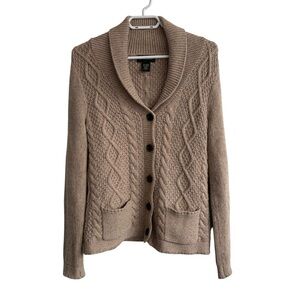 Vtg Eddie Bauer Cable Knit Button Up Shawl Neck Cardigan Sz Small